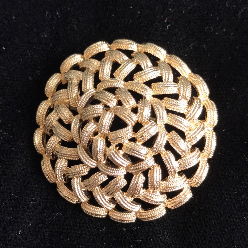 Round Gold Metal Brooch